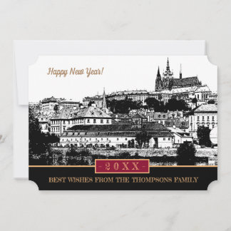 Prague Castle New Years Card, Prague Art  Holiday Julkort