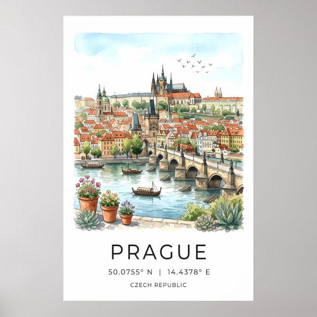 Prague City Wall Art Charles Bridge, Vltava River Poster (Framsidan)