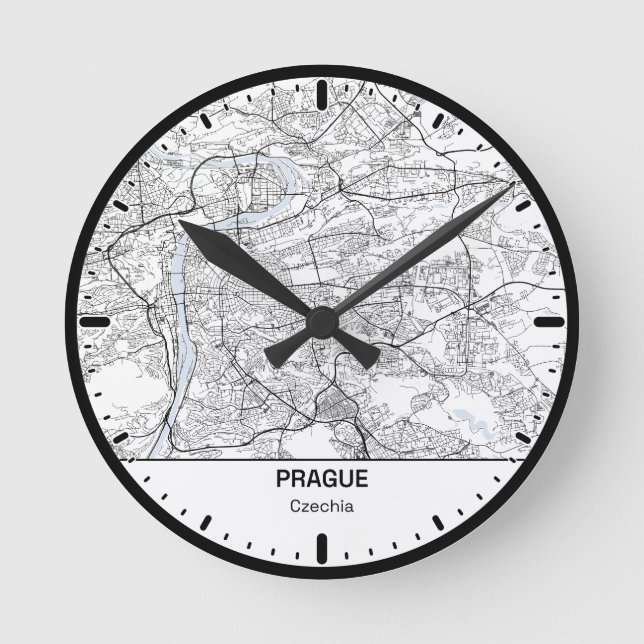 Prague Clock City Line Art Rund Klocka (Framsida)