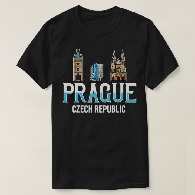 Prague Czech Republic City Skyline Map Travel  T Shirt (Design framsida)
