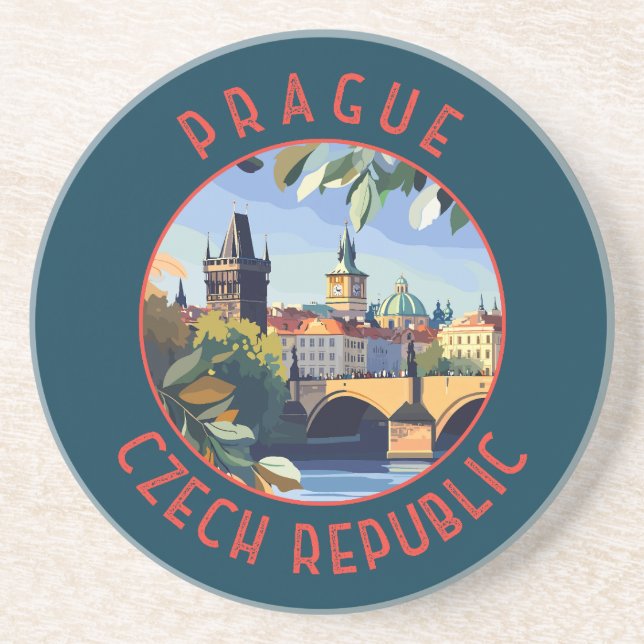 Prague Czech Republic Retro Distressed Circle Underlägg (Framsidan)
