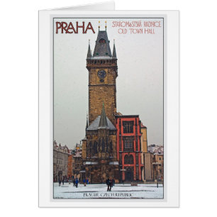 Prague - gammalt stadshus hälsningskort