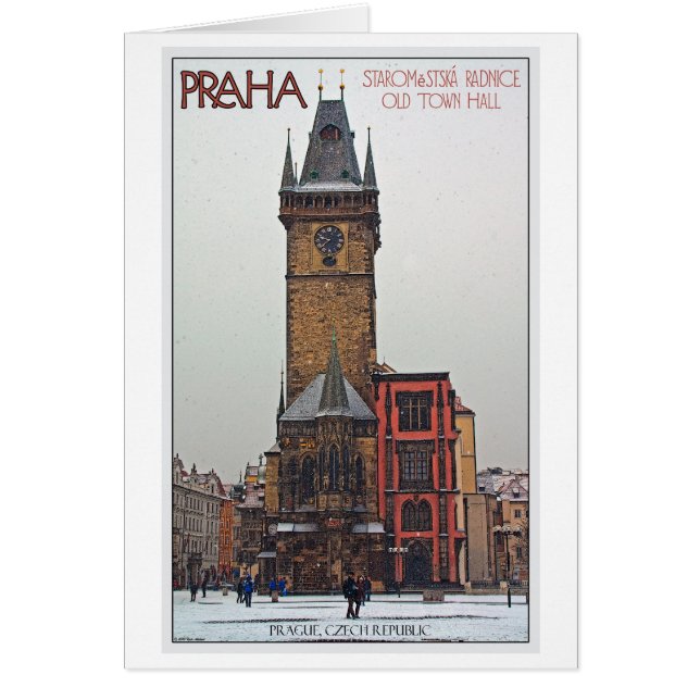 Prague - gammalt stadshus hälsningskort (Framsidan)