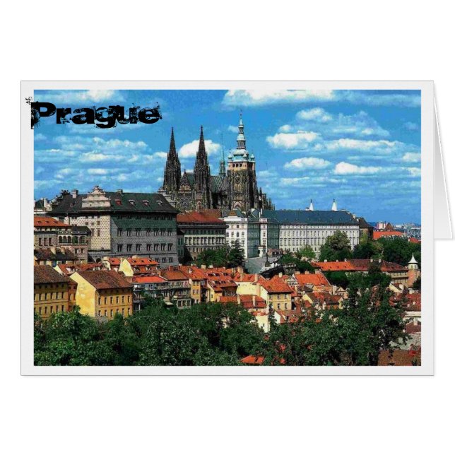 Prague i blått hälsningskort (Framsidan Horizontal)