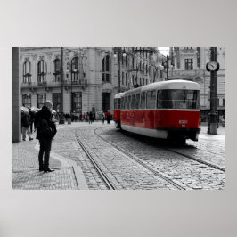Prague Röda Spårvagns-Pop: Selektiv Färg Poster