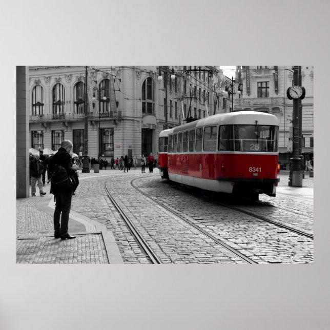 Prague Röda Spårvagns-Pop: Selektiv Färg Poster (Framsidan)