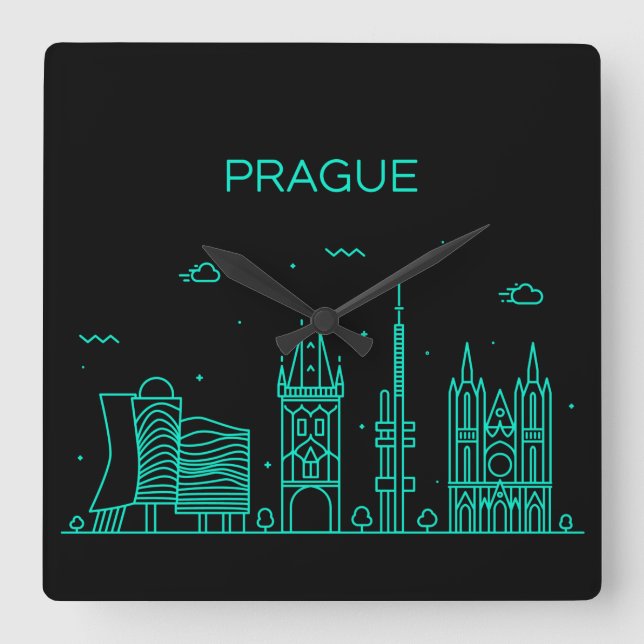 Prague skyline fyrkantig klocka (Framsida)