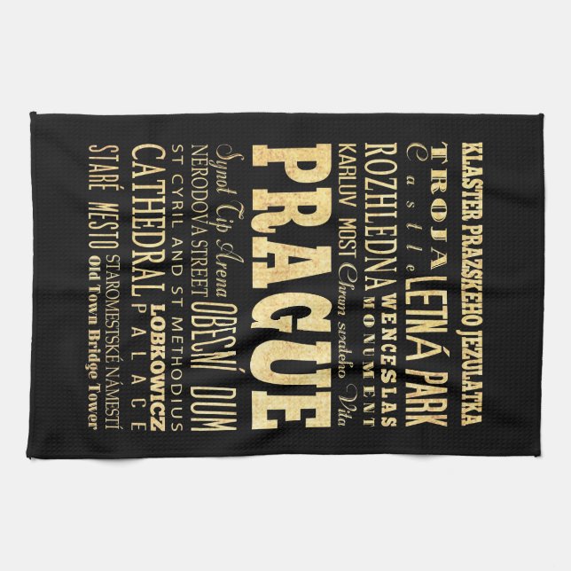 Prague stad av tjeckisk republiktypografikonst kökshandduk (Horisontell)