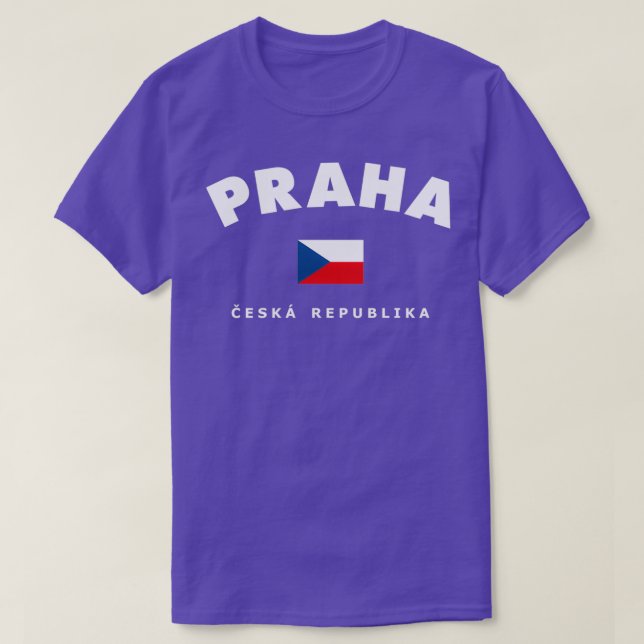 Praha Ceska Republika blue with czech flag T Shirt (Design framsida)