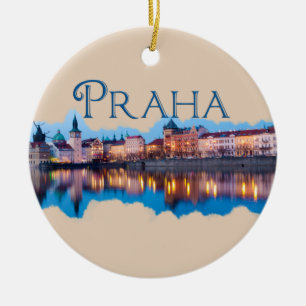 Praha: Evening Skyline Julgransprydnad Keramik
