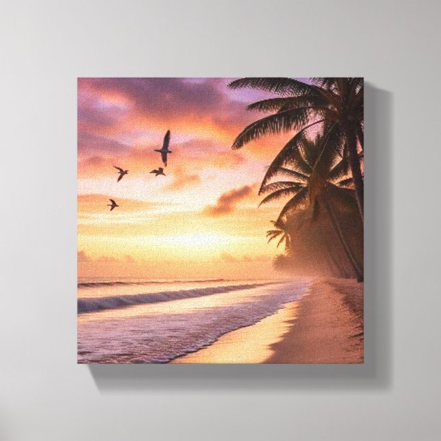 Praia ao amanhecer Impressão em Tela Canvastryck (Framsida)