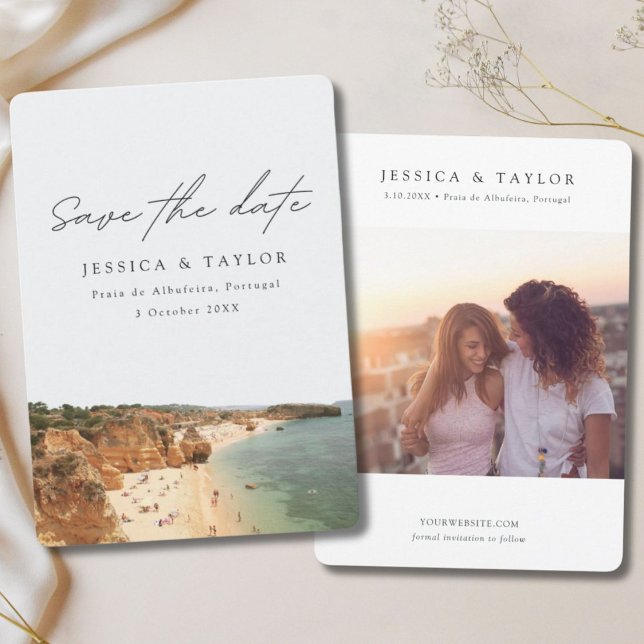 Praia de Albufeira Portugal Foto Spara datumet Inbjudningar (Praia de Albufeira Portugal Photo Save the Date Invitation)