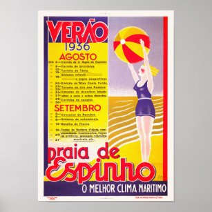 Praia de Espinho Verao Portugal Vintage affisch