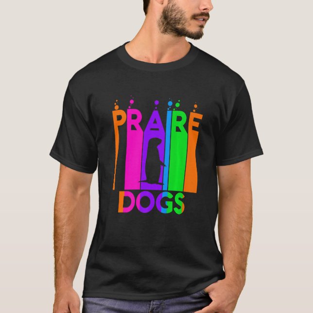 Praire Hundar Animal Rainbow Bubble with Silhouett T Shirt (Framsida)