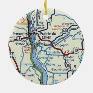 Prairie du Chien WI Vintage Karta Julgransprydnad Keramik