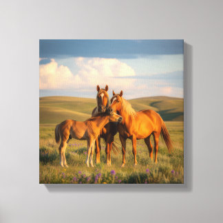 Prairie Family – Horses & Foal at Sunset Wall Art Canvastryck