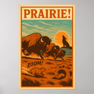 Prairie Stampede - Bison, Prairie Hundar Poster