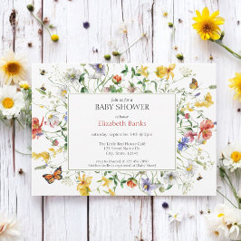 Prairie Wildblommor, Bees, Butterflies Baby Shower Inbjudningar