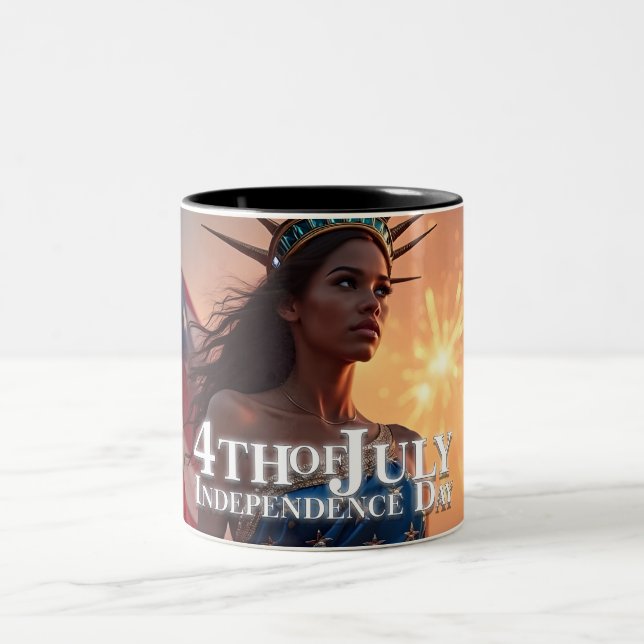 Praktfull 4:e juli-design - Fyrverkerier & Frihet Två-Tonad Mugg (Center)