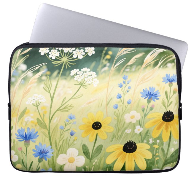 Praktfull äng med vilda blommor laptop fodral (Framsidan)
