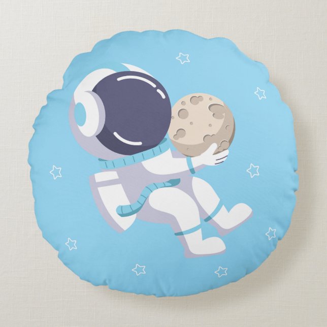 Praktfull blå astronaut stjärnig rymd rund kudde (Framsidan)