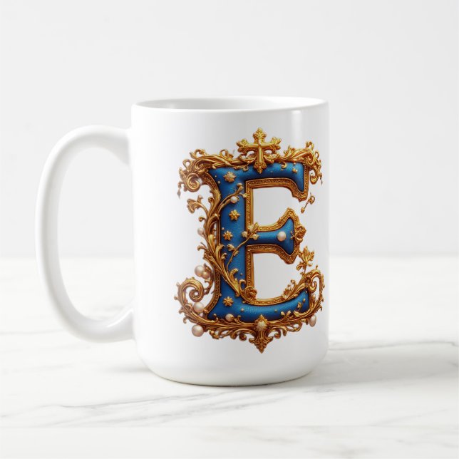 Praktfull blå bokstav E Kaffemugg (Vänster)
