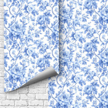 Praktfull blå fransk Toile-rosor blomster tapet 