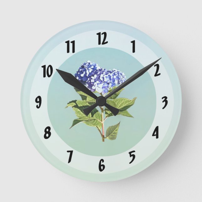 Praktfull blå hortensia rund klocka (Framsida)