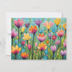Praktfull blommande äng med vilda blommor vykort