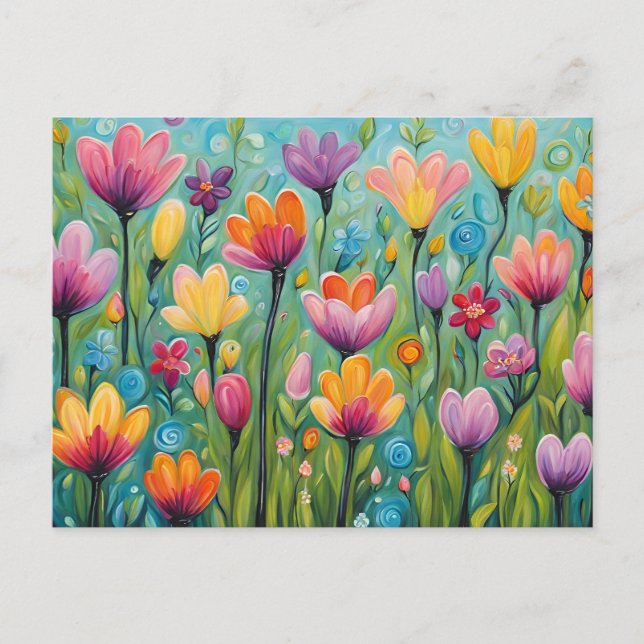 Praktfull blommande äng med vilda blommor  vykort (Framsida)