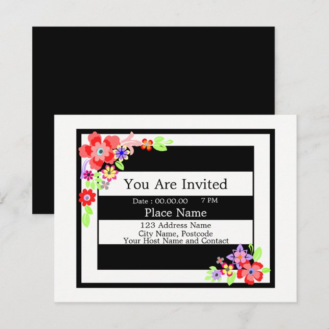 "Praktfull Blommig Design" Inbjudningskort. Inbjudningar (Fram/baksida)