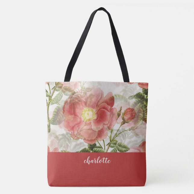 Praktfull blommig totebag med monogram tygkasse (Framsida)