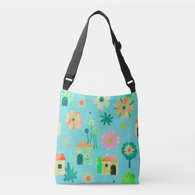 Praktfull blomsterby mönster axelväska (Framsida)