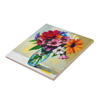 Praktfull blomsterkonst design kakelplatta