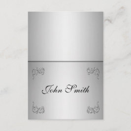 Praktfull bordskort med namn - elegant silvervirvl