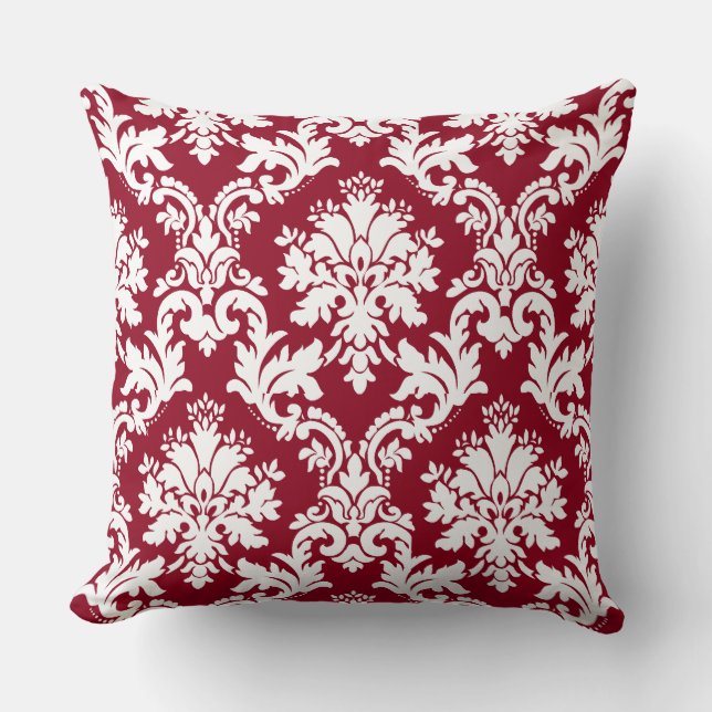Praktfull djupröd damask blomsterdesign kudde (Framsida)