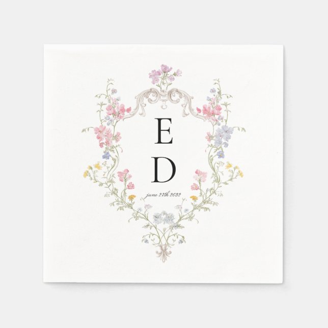 Praktfull Elegant Rokoko Blommig Vapen Monogram Pappersservett (Framsidan)