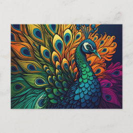 Praktfull Färgrik Påfågel, Art Deco-stil Vykort