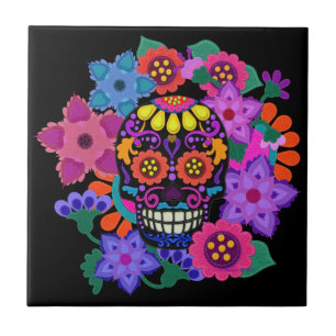 Praktfull filtlook Sugar Skull Vacker Kakelplatta