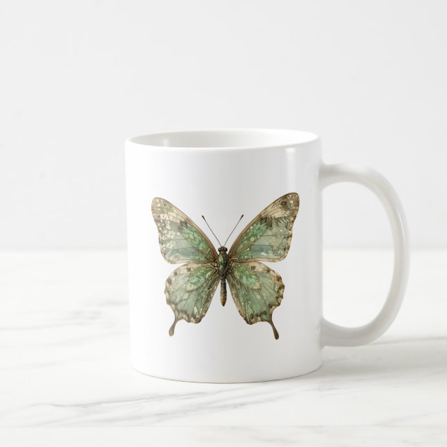 Praktfull fjäril med bladmonster vingmönster kaffemugg (Höger)