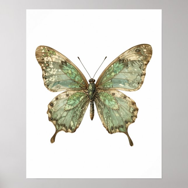 Praktfull fjäril med bladmonster vingmönster poster (Framsidan)
