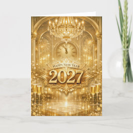 Praktfull guld balsal Nyår 2027 Helgkort