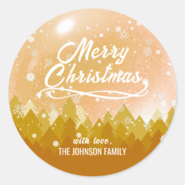 Praktfull Guld Fredlig Snö Skog God Jul Runt Klistermärke