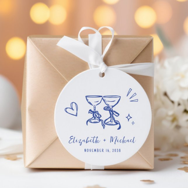 Praktfull handritad blå bröllop tack gåvor etiketter (Whimsical Hand Drawn Blue Wedding Thank You Favor Tags)