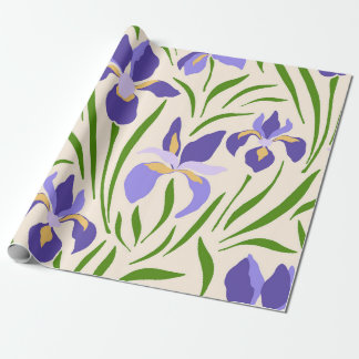 Praktfull handritad lila iris botanisk illustratio presentpapper