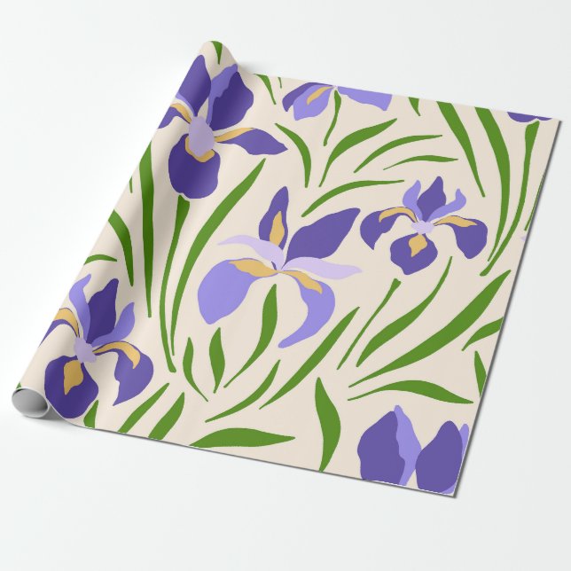 Praktfull handritad lila iris botanisk illustratio presentpapper (Utrullad)