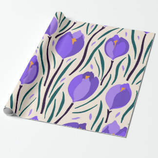 Praktfull handritad lila krokus botanisk illustrat presentpapper