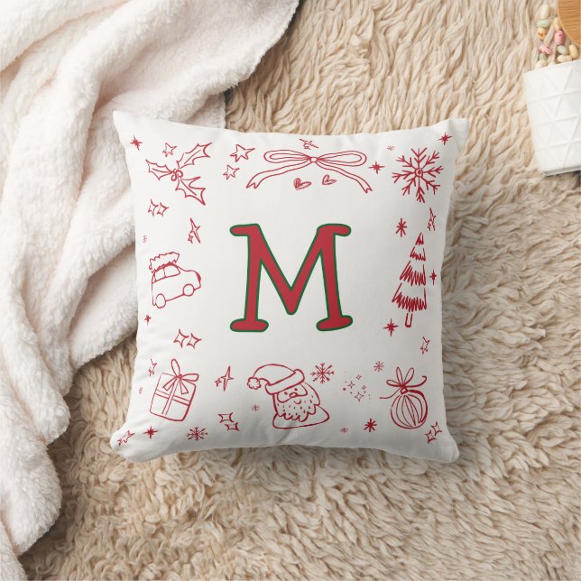 Praktfull handritad monogram initial festlig kudde (Filt)