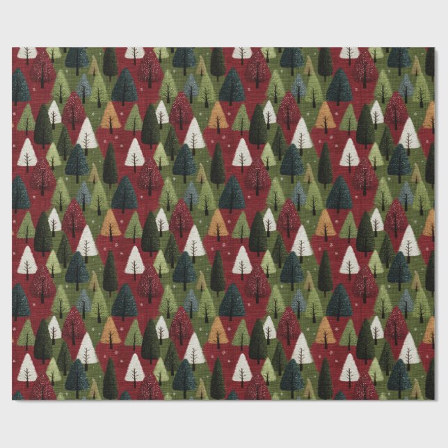 Praktfull Julgran med Textur – Röd & Grön Presentpapper (Platt)