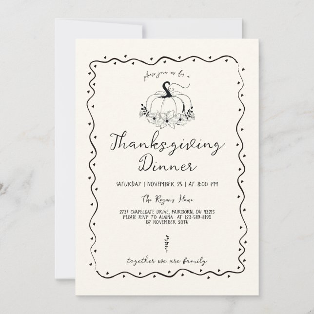 Praktfull Klotter Handritad Pumpa Thanksgiving Inbjudningar (Framsida)
